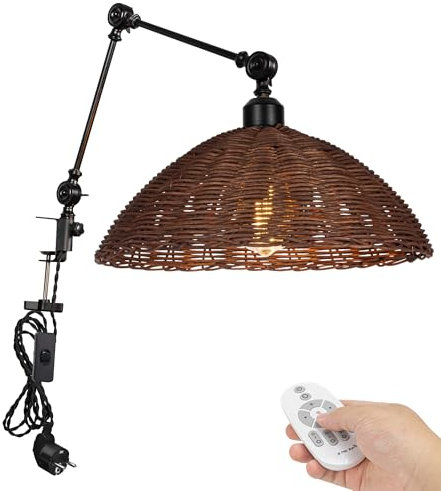 FSLiving DZ0496 Lampe industrielle à pince avec câble d'interrupteur 2,5 mm, télécommandes, clip réglable sur le bureau, lampe de lecture, lampe de chevet à intensité variable, lampe de chevet avec