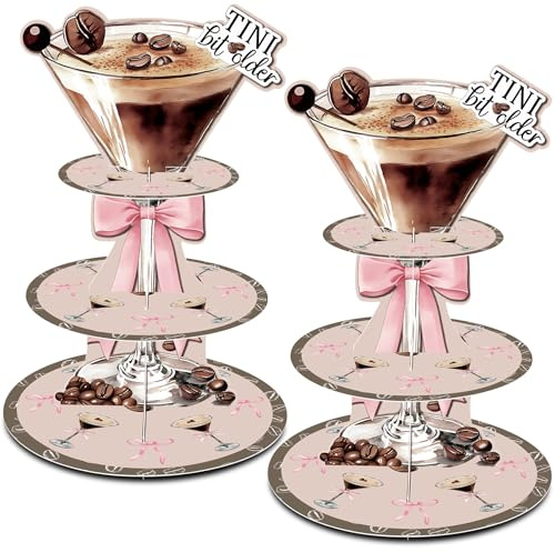 GRULLIN 2PCS Brown Espresso Martini 3-Tier Cupcake Stand Tower Dessert Holder for A Tiny Bit Older Birthday Decorations Supplies
