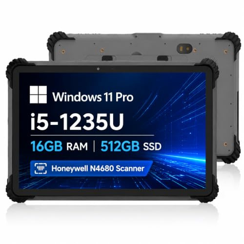 Breloom ST13-U Rugged Tablet with Barcode Scanner, 13.3 Windows 11 Pro IP65 Waterproof Tablet w/Honeywell N4680 Scan Engine, 1D/2D QR Inventory Scanner, 16GB+512GB, 4G LTE/GPS/NFC (I5, 16+512, w/2D)