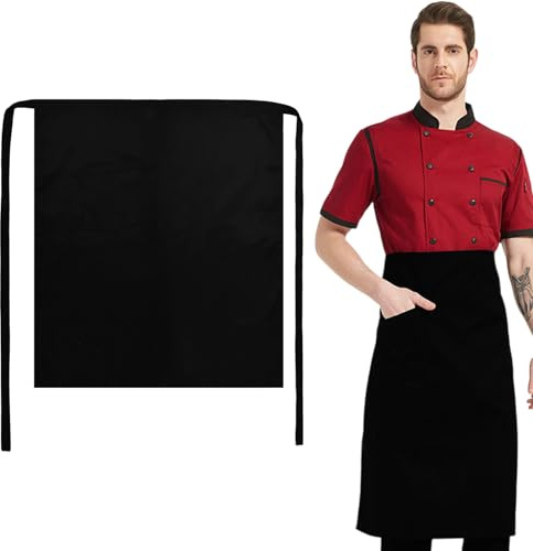 QINGZY Vorbinder Schürze 70 * 70cm, Schwarz Kellnerschürze mit 1 Taschen, Kurz Koch Schürzen, Grillschürze Baristaschürze Taillenschürze Halbschürz Wasserdicht für Kochen Restaurant Garten Backen