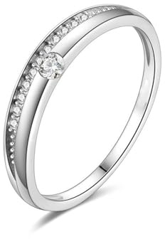 14K Weißgold Ehering Weiß Moissanite Ring, Eingelegte Steine Engagement Ring Damen Größe 54 (17.2)