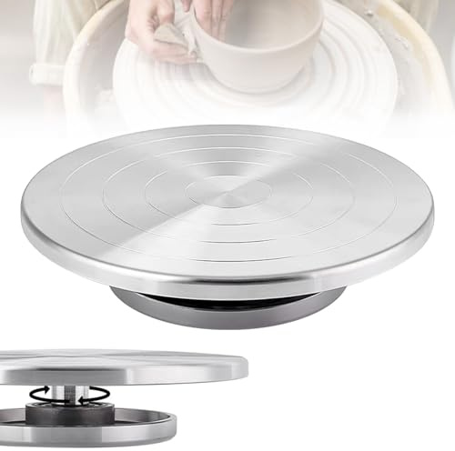 TAZZOR Töpferscheibe, 25cm Aluminium Drehscheibe Craft Clay Drehteller, DIY Tonwerkzeuge Doppelseitige Kuchenkeramik Drehscheibe, 360° Rotating & Non-Slip for Ceramics, Clay Figures and Crafts