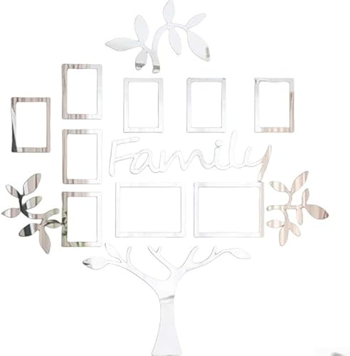 Family Tree Frame Photo Collage, Stylish Wall Decor for Weddings and Home Settings (Silver)