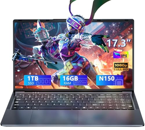 AVENKA Gaming Laptop, 17.3 Inch Laptop Computer with N150 Processor(up to 3.6GHz), 16GB RAM 1TB SSD,Backlit Keyboard, FHD 1920 * 1080,WiFi 5,Bluetooth 4.2,Win 11 Pro,Cheap laptops,Gaming laptops.