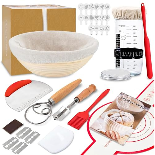 Sythrix Bread Proofing Basket Set with Sourdough Starter, 23cm Oval & Round Rattan Bannetons, Complete Baking Kit for Beginners and Bakers, Ideal for Sourdough, Baguette