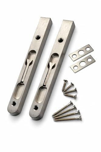 7 Inch Satin Nickel Metal Flush Bolt for Double Door, Flush Bolt for Wooden Astragals, French Door Hardware Set with Flip Lever, Includes Plates and Screws, Door Flush Bolt for Inactive Panel