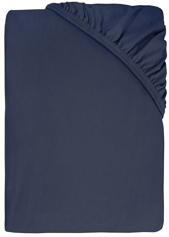 Dyckhoff Spannbettlaken Jersey 95% Baumwolle, Navy, 140-160x200cm | 5% Elasthan-Anteil für extra Komfort, Rundumgummizug, 35cm Steghöhe für perfekte Passform, pflegeleicht, langlebig