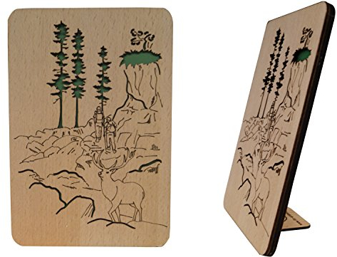 LIN-HolzkartenGrußkarten aus Holz, Geburtstagskarten, Glückwunschkarten für Jäger, Wandertouren Gutschein, GrußkartenBerge, 3D Karten mit Berglandschaft (N606)