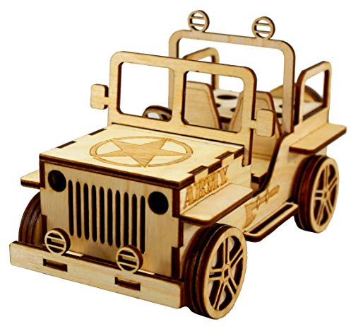 3D-Jeep aus Holzpuzzle von StonKraft - Schreibtisch-Organiser, Stifthalter, Kartenhalter - einfach zu montieren 3D-Holzpuzzle - Bausatz für Schulprojekt