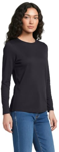 Lands' End - Women’s Long Sleeve Crew Neck T-Shirt - 100% Supima Cotton Jersey - Long Sleeves - Easy Care - Relaxed Fit - Ladies Tops, Women's Clothing | American-Grown Supima Cotton, Relaxed Fit, Tagless, Mid-Hip Length, Layering, Petite and Plus Sizes