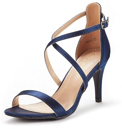 DREAM PAIRS Women's Heel Sandals Fashion Stilettos Open Toe Pump Heel Sandals Dolce,Size 5,Navy,Dolce