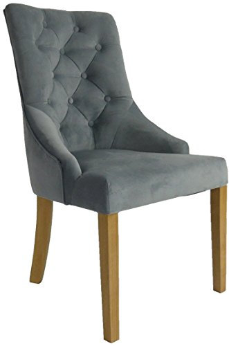 B.R.A.S.I.L.-Möbel Brasilmoebel® Esszimmerstuhl Chesterfield grau gepolstert Lehnstuhl Stuhl Hochlehner Polsterstuhl Sitzgruppe Essgruppe Kaffee Samt Kissen Esszimmer Wohnzimmer Küchenstuhl