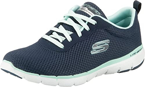 Skechers Women's Flex Appeal 3.0 First Insight Trainers, Navy Mesh Aqua Trim, 2.5 UK