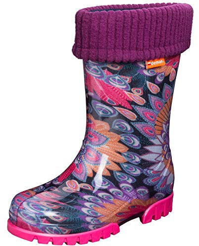 Kids Boys Girls Wellies Rain Boots Warm Fleece-Lined Light Unisex Children Wellington Boots 12/12.5 UK Child (label 30/31) Peacock