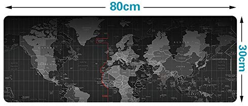 Tapis de souris de jeu Carte du monde, 800 x 300 x 3 mm / 31,5 x 11,8 x 0,11 pouces, tapis de souris, sous-main antidérapant, sous-main de table, tapis de souris de bureau multifonctionnel, noir carte