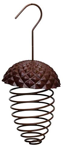 Esschert Design Futterfeder Eichel aus Eisen/Kunststoff, 9,7 x 9,7 x 22,8 cm, hängend, Futterspirale für Vogelfutter