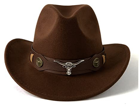 Gossifan Klassische Damen-Cowboy-/Cowgirl-Hüte mit breitem Gürtel - Braun - Medium