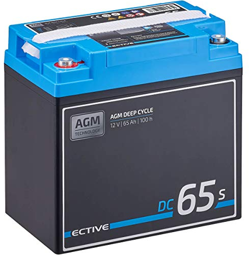 ECTIVE AGM Batterie DC65S - 12V, 65Ah, mit Nachfüllpacks, LCD-Display - Deep Cycle VRLA Versorgungsbatterie, Solarbatterie, Bootsbatterie, Starterbatterie, Blei Akku für Wohnmobil, Wohnwagen, Camper