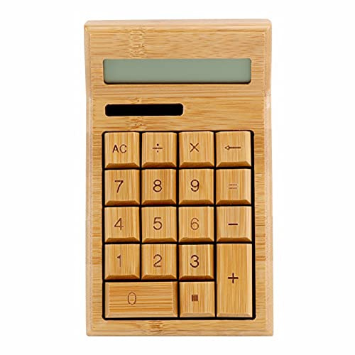 GONNELY Solarbetriebener Taschenrechner - Natürlicher Bambus-Holz-Rechner LCD-Display Büro-Rechner Schulbedarf (12-stellige 18/29-Tasten)(CS19)