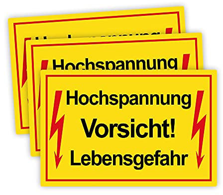 3 Stück Vorsicht ! Hochspannung Lebensgefahr Schild 20 x 30 cm aus stabiler PVC Hartschaumplatte 3mm mit UV-Schutz von STROBO