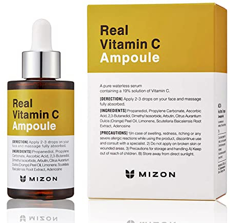 [Mizon] Suero facial de Vitamina C, Vitamina C pura, sin adición de agua, 10 Ingredientes, Tratamiento de Corrección de tono, Nutrición, Humectante Facial (Real Vitamin C Ampoule)