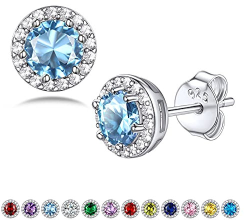 Bestyle Zirkonia Ohrringe Modische S925 Silber Frauen Aquamarin Ohrstecker Elegant Exquisite Kristalle Damenohrringe Runde Ohrringe Ohrschmuck