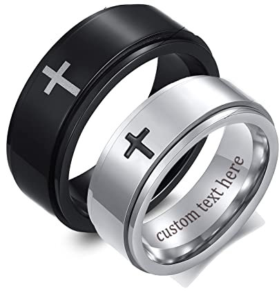 ANAZOZ 2 Stück Eheringe Paarpreis Edelstahl Kreuz Drehbar Eheringe Elegant Freundschaftsringe Silber Schwarz Trauringe Hammerschlag mit Kostenlos Gravur