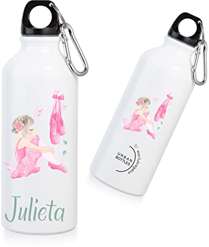 Botella de Agua Niños Personalizada con Nombre–Cantimplora Acero Inoxidable – Regalos Infantiles Personalizados – Botellas Térmicas de 500 ml – Diferentes diseños (BAILARINA)