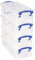 Really Useful Box Plastic Storage 0.9 Litre Clear (Pack of 4), external: 22 x 10 x 7 cm, internal: 18.5 x 8 x 6 cm