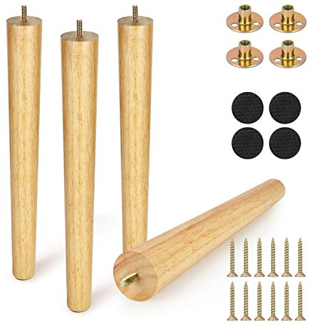 FVIEXE Lot de 4 pieds de table en bois de 40,6 cm, pieds de meubles ronds de rechange pour table basse, table d'appoint, table de nuit, pieds de chaise de bureau, droits