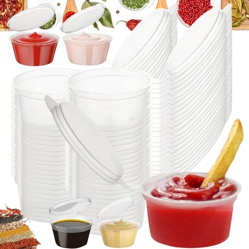 50 Piezas Vaso de plástico para salsa, Mini vasos de plástico transparentes, Cajas De Salsa De Plástico, para Guardar Snacks, Ingredientes (Blanco Transparente)
