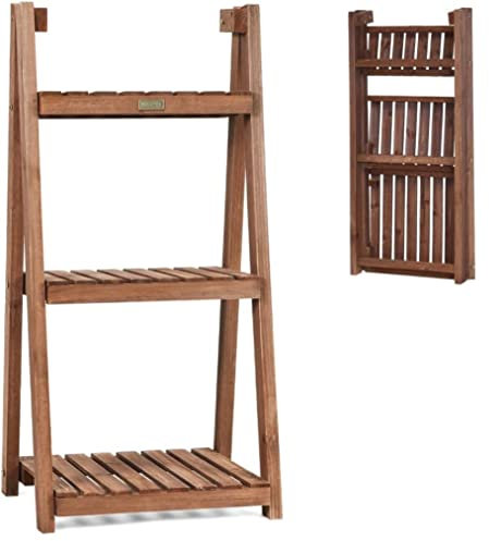 GiantexUK Folding Plant Stand, 3/4 Tier Wooden Flower Pot Display Rack, Garden Plants Ladder Herb Shelves (3 Tier, 45 x 38 x 95cm)