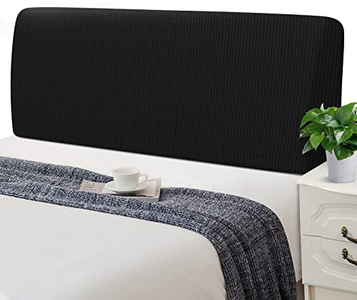 Jaotto Bettkopfteil Hussen Strecken Bett Kopfteilbezug Dehnbar Waschbar Verdicken Jacquard All-Inclusive Staubdicht Bett Kopfteil Überzug für Doppelbett Einzelbett Bett Kopf(120-140cm,Schwarz)