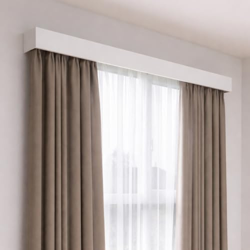 zshine Wall Mount Curtain Pelmet with Double Curtain Track, 3-in-1 Hidden Curtain Box Cover with Decorative Valance Panel for Window Curtains (White)