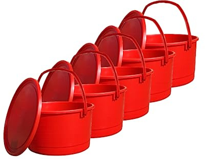 MIG Eimer mit Deckel 4L Rot - 5X 4 Liter stapelbare Plastikeimer mit Deckel - Vielseitiger Kübel mit Deckel für Haushalt und Industrie - Kleiner Eimer mit Deckel geeignet für Hundefutter