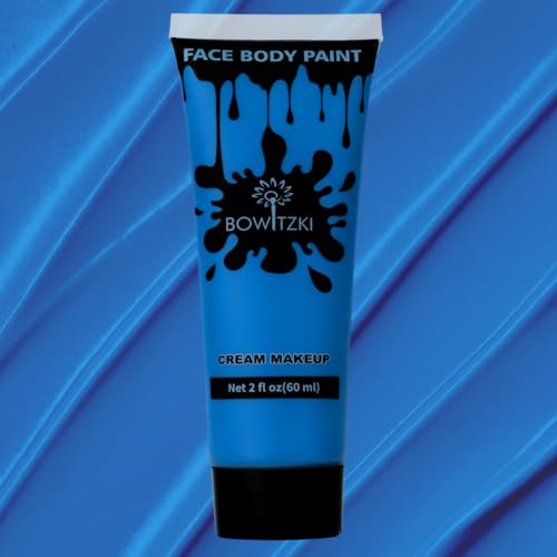 Bowitzki Pintura facial y corporal de 56.7 g, maquillaje en crema, 60 ml, pintura facial a base de agua, efectos especiales para adultos, niños, Halloween, Navidad, fiesta, escenario, cosplay (azul)