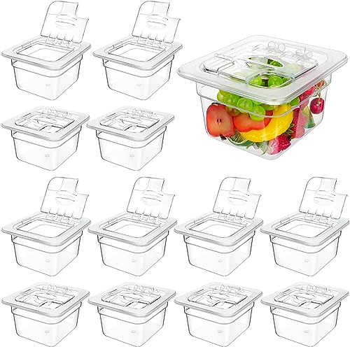 Geetery 12 Packs 12 Packs Plastic Food Pan with Lid 1/6 Size 4 Deep, Clear