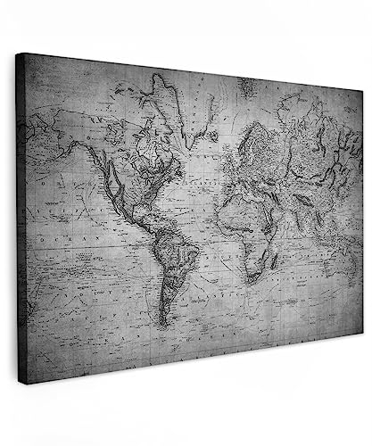 MuchoWow© Leinwand Bilder Klein 30x20 cm Mini Wanddeko Wohnzimmer Aesthetic Room Decor Deko Zimmer Wandbilder Modern Fotogeschenke Bild Weltkarte Wand - Landkarte Welt - Vintage - Antik - Grau - Papie