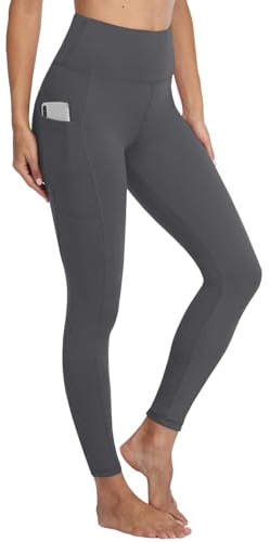 Gayhay Leggings Damen High Waist Sport Leggins mit Taschen Blickdicht Sporthose Lang Hose Bauchweg Laufhose für Sport Yoga Gym Dunkelgrau S-M