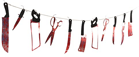 Firlar 12 Stück Blutige Girlanden-Banner, Lebensechte Messer, Einfach zu Verwenden, für Spukhaus, Bar, Büro, Zuhause, Hof, Dekoration, Halloween-Zombie-Party-Dekorationszubehör für Halloween-Party