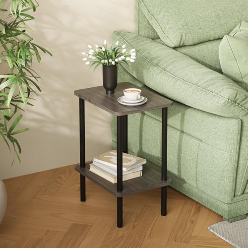 APICIZON Beistelltisch Holz, 2 Tier Nachttisch Schmal, 40x30x52cm, Beistelltische Klein mit Stauraum, Beistelltische Schmal für Wohnzimmer, Schlafzimmer, Balkon, Einfache Aufbau, Grau