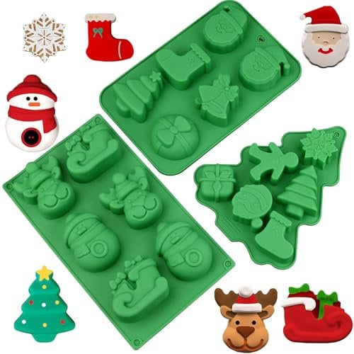 Norhogo 3 confezioni di stampi in silicone di Natale, albero di Natale, Babbo Natale, stampo a forma di caramelle, budini, cubetti di ghiaccio, sapone fatto a mano, decorazione per torte, verde