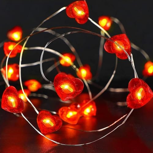 Eledreme 2m 20 LED Lichterkette Herzen Innen Batterie, Valentinstag Deko Lichterkette Batterie Lichtervorhang Innen, LED Herz Fairy Lights für Valentinstag Hochzeit Jahrestage Party