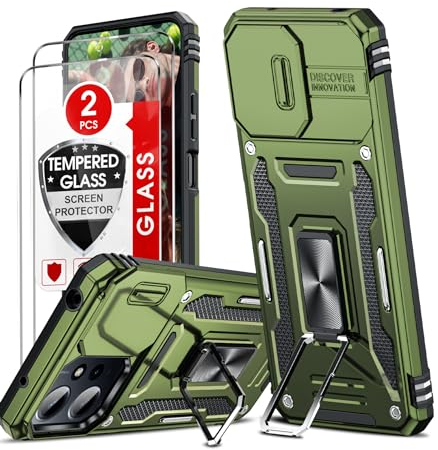 LeYi Handyhülle für Xiaomi Redmi 12 4G / 5G (6.79) Hülle [2 Displayschutz Folie] Military Kamera Abdeckung Schutz Case Outdoor Schutzhülle Handyhalterung Ständer Cover Handy Hüllen Dunkelgrün