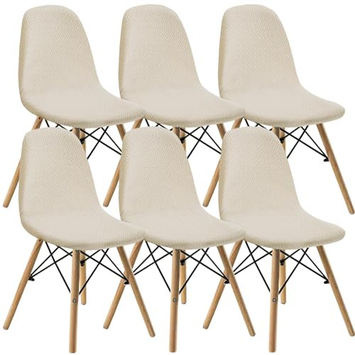 KELUINA Esszimmerstühle Stuhlhussen 2/4/6er Set,Stil Shell Esszimmerstuhl Mid Century Modern Stuhl Sipcover,Gepolsterte Esszimmerakzent Seitenstühle Bezüge (Beige,6 PCS)