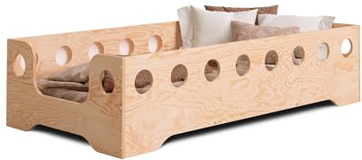smartwood Kinder Bodenbett 100x200 cm – Kinderbett aus umweltfreundlichem Holz mit Rausfallschutz – Montessori Bett mit wählbarem Einstieg – Max. Belastung 230 kg – TILA 4B