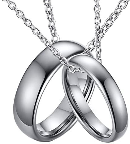 Gualiy Matching Tungsten Steel Necklaces, Her and Her Couples Necklace Polished Silver Ring 3mm 6mm Necklaces Women L 1/2 + Men V 1/2