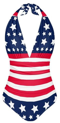XXQGOMG Costume da bagno intero da donna, con scollo a V, schiena scoperta, casual, dimagrante, Stelle Bandiera Americana, 3XL