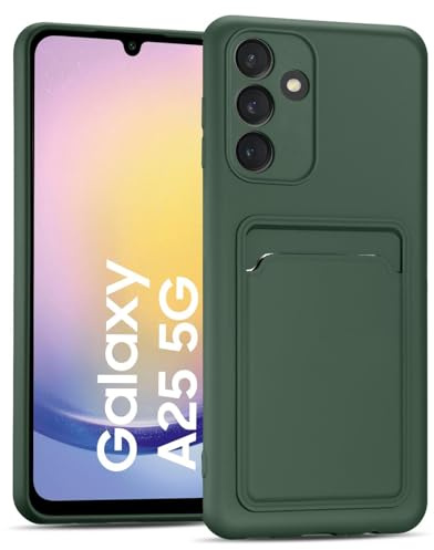 CoolGadget Handyhülle mit Kartenfach für Samsung Galaxy A25 5G Grün | Silikon Case mit Kartenhalter auf der Rückseite, stoßfest, erhöhter Kameraschutz, dünn