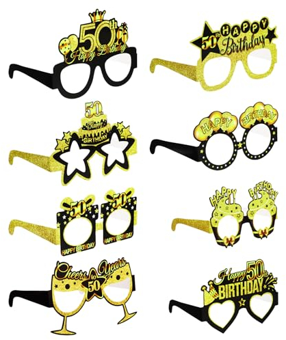 8 StückBrille Happy Birthday,50 Geburtstag Mann Partybrille Geburtstagsparty-Brillen Party-Brillen Happy Birthday,50 Geburtstag Frau Papier Geburtstags-Sonnenbrillen für Männer und Frauen